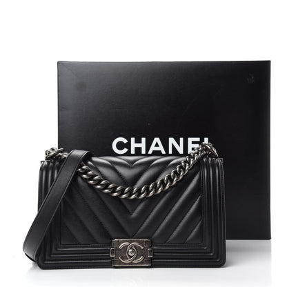 Chanel Calfskin Chevron Quilted Medium Boy Flap Black 12 of 12
