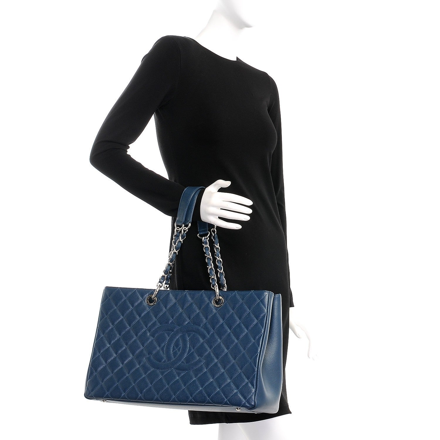 Chanel Caviar Quilted XL Grand Shopping Tote GST Dark Blue 2 of 10