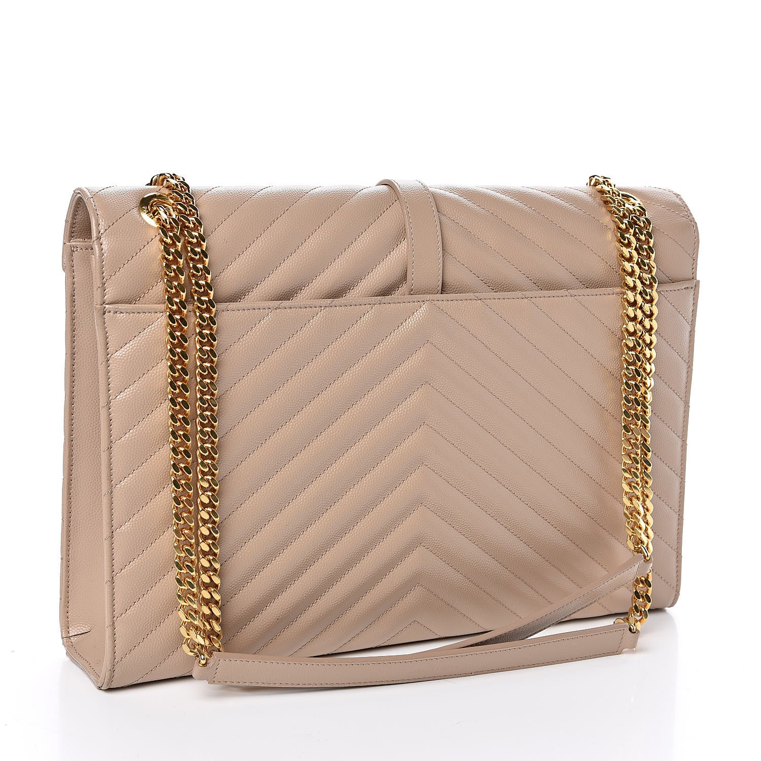 Saint Laurent Grain De Poudre Matelasse Chevron Large Monogram Satchel Dark Beige 3 of 13