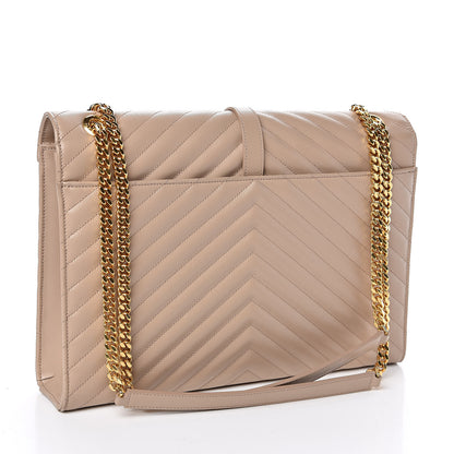 Saint Laurent Grain De Poudre Matelasse Chevron Large Monogram Satchel Dark Beige 3 of 13