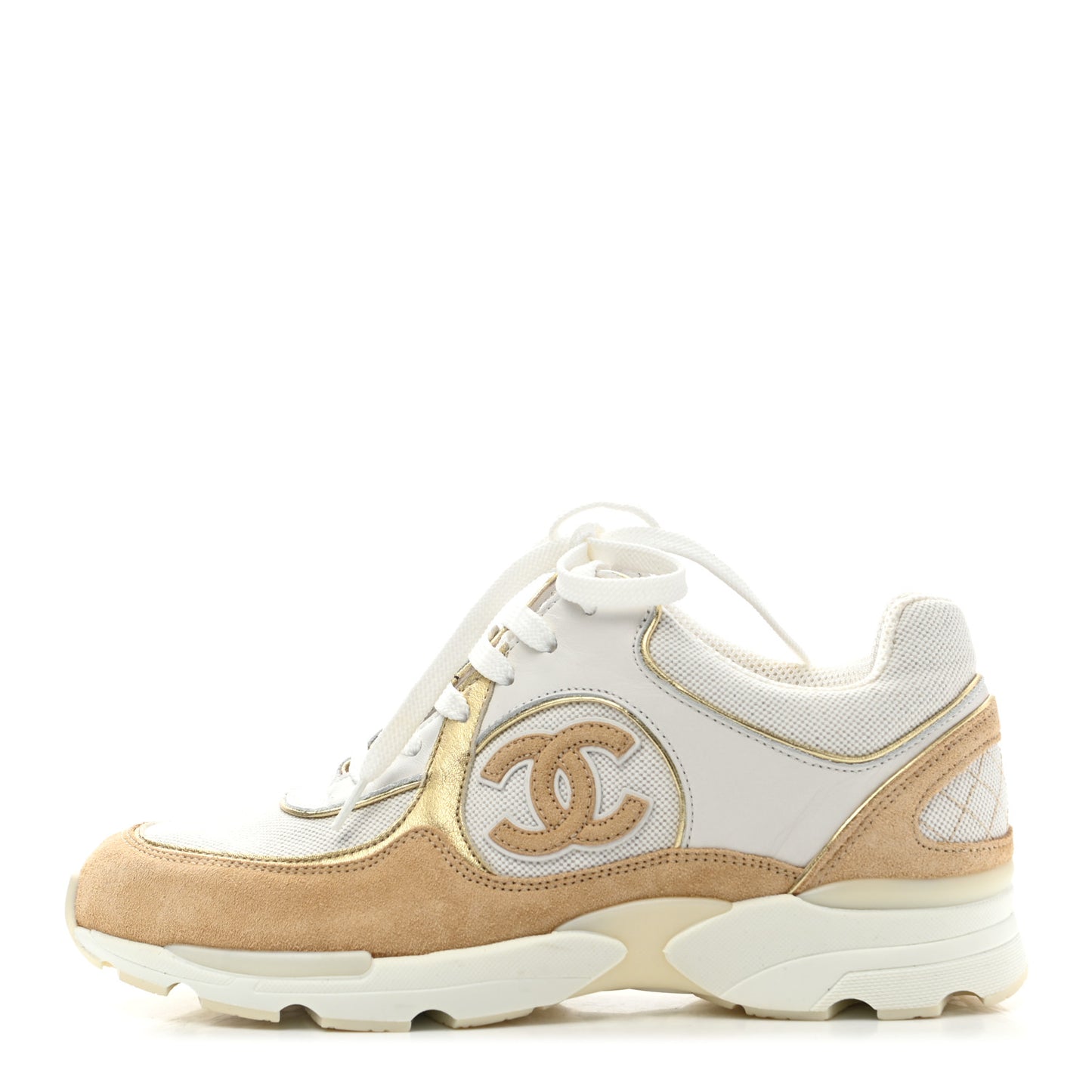 Suede Calfskin CC Sneakers 36.5 Beige Gold