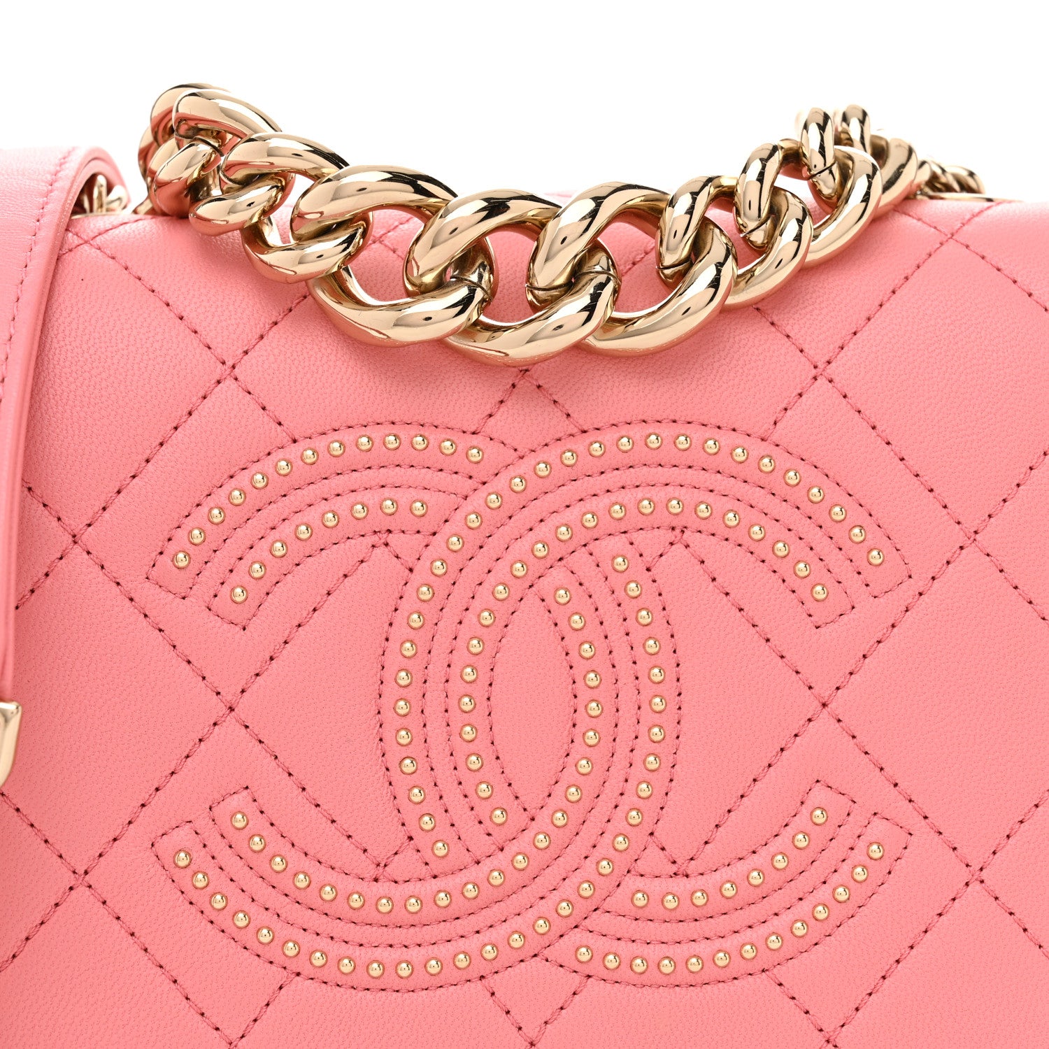 Chanel Lambskin Quilted Studded Beauty Begins Flap Rose 8 of 10