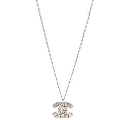 Chanel Crystal Heart CC Necklace Silver 1 of 7