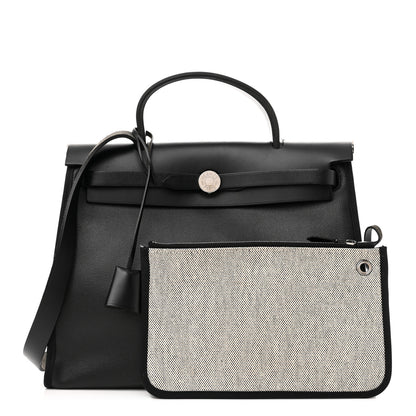 Hermes Toile H Berline Vache Hunter Herbag Zip PM 31 Black Ecru 1 of 11