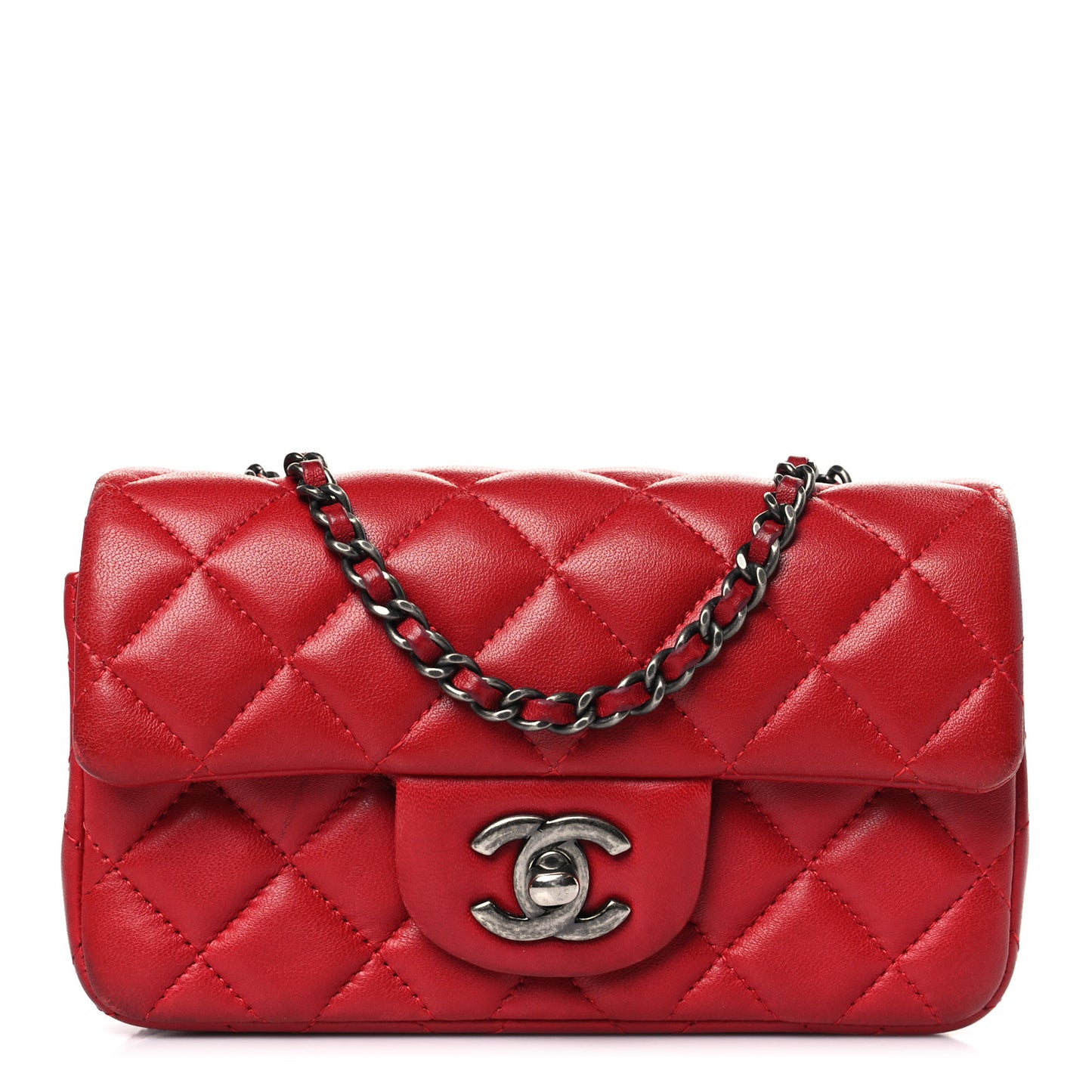 Lambskin Quilted Extra Mini Rectangular Flap Red