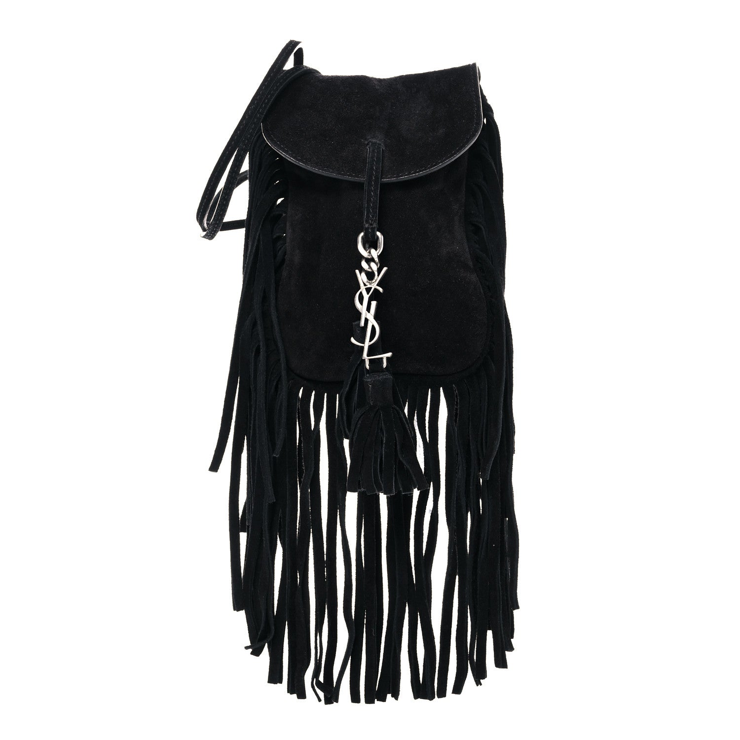 Saint Laurent Suede Fringe Toy Monogram Anita Crossbody Bag Black 1 of 12