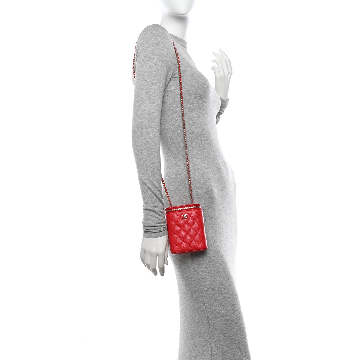Chanel Caviar Quilted Small Vertical Coco Beauty Vanity Case With Chain Red 2 of 11