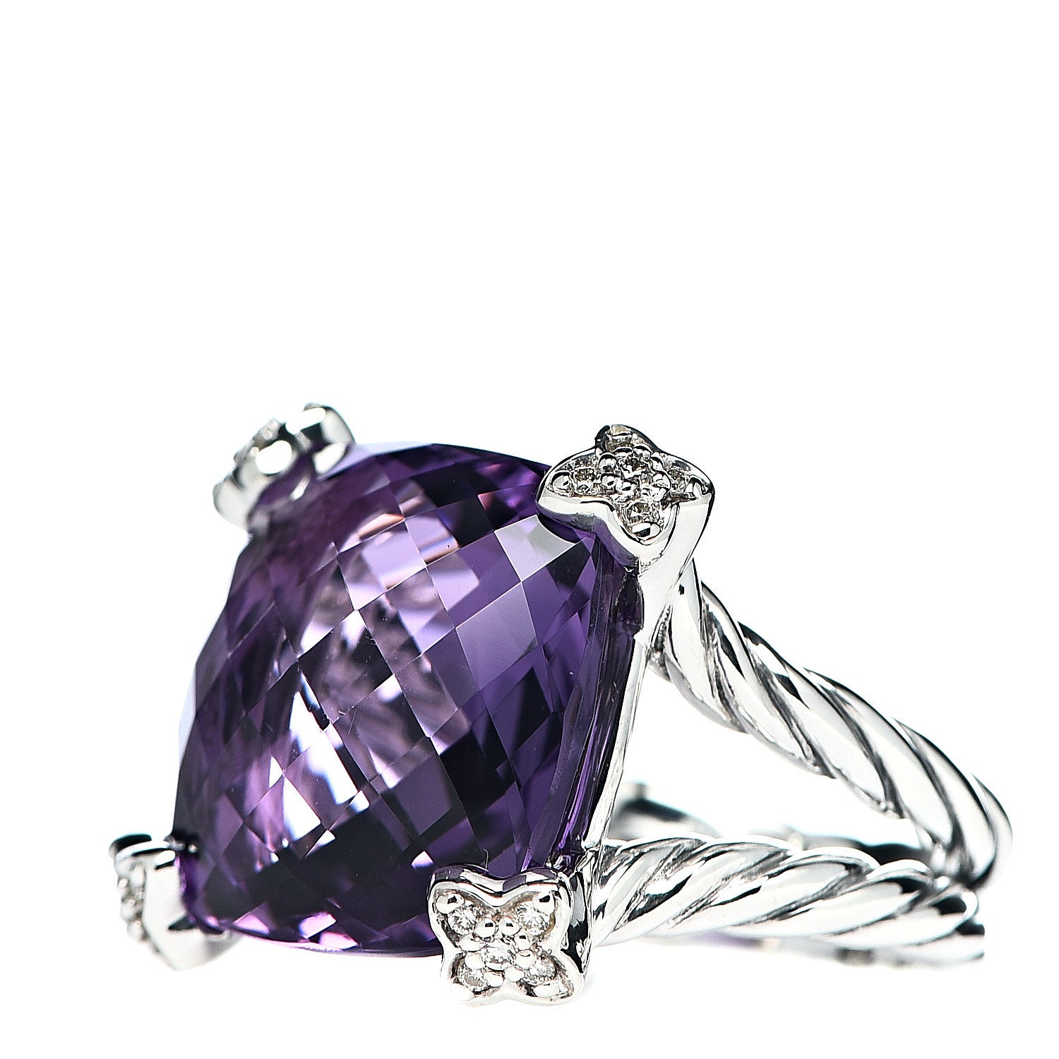 David Yurman Sterling Silver Diamond Amethyst 15mm Cushion On Point Ring 52 6 3 of 5