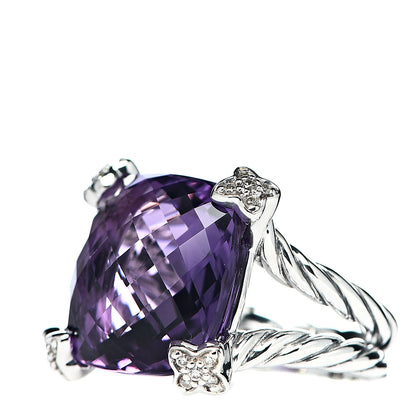 David Yurman Sterling Silver Diamond Amethyst 15mm Cushion On Point Ring 52 6 3 of 5
