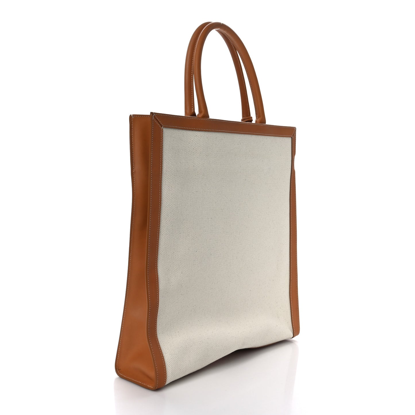 Canvas Calfskin Logo Print Vertical Cabas Natural Tan