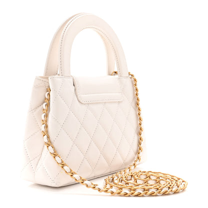 Chanel Shiny Aged Calfskin Quilted Nano Kelly Shopper White 3 of 12