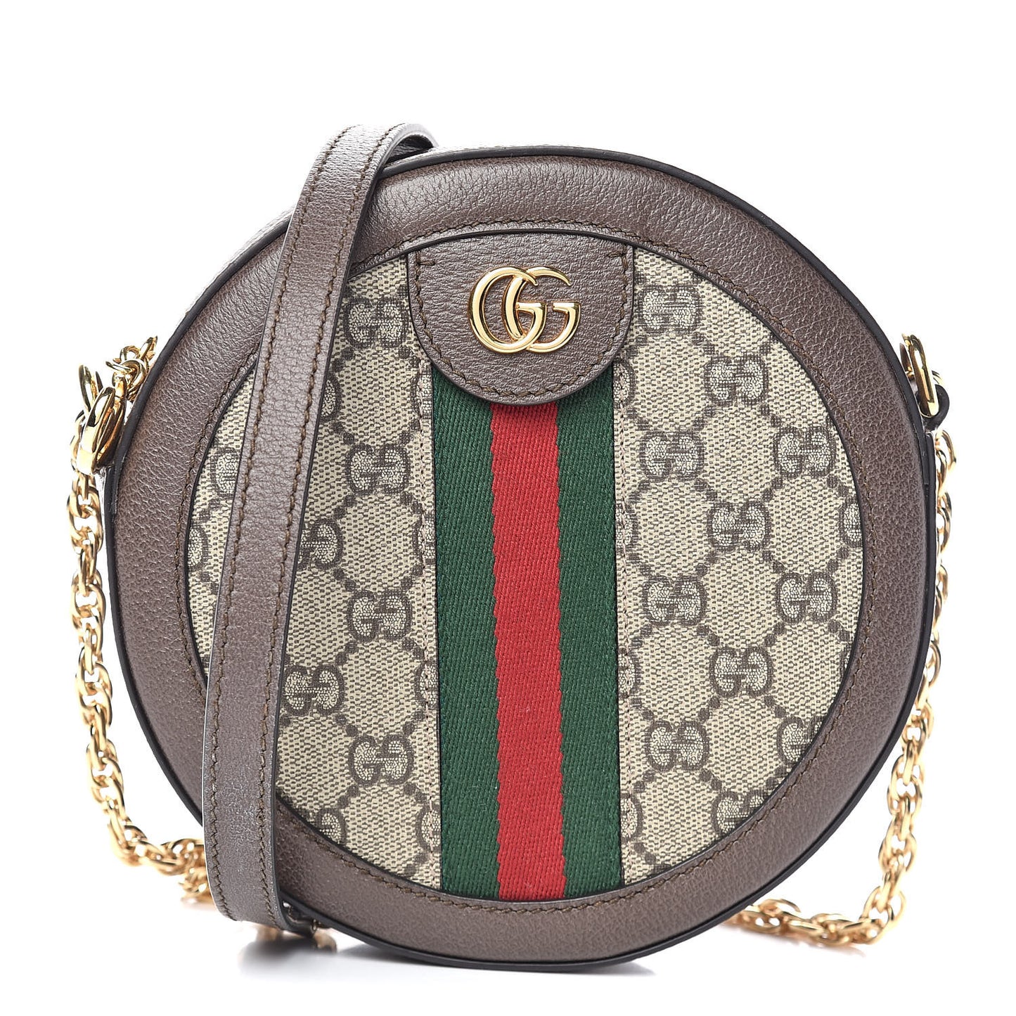 GG Supreme Monogram Web Mini Ophidia Round Shoulder Bag Brown