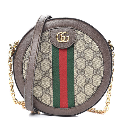 Gucci GG Supreme Monogram Web Mini Ophidia Round Shoulder Bag Brown 1 of 10
