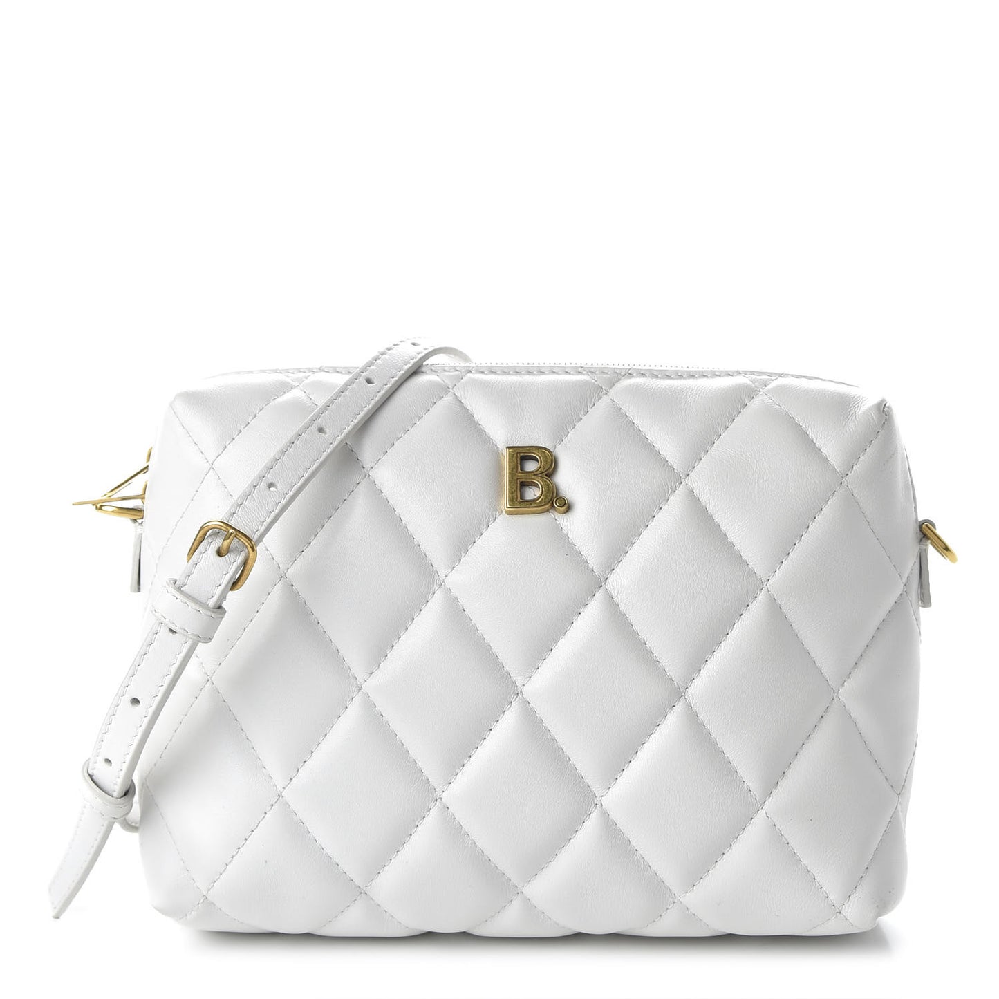 Nappa Calfskin Quilted Touch B Camera Shoulder Bag White