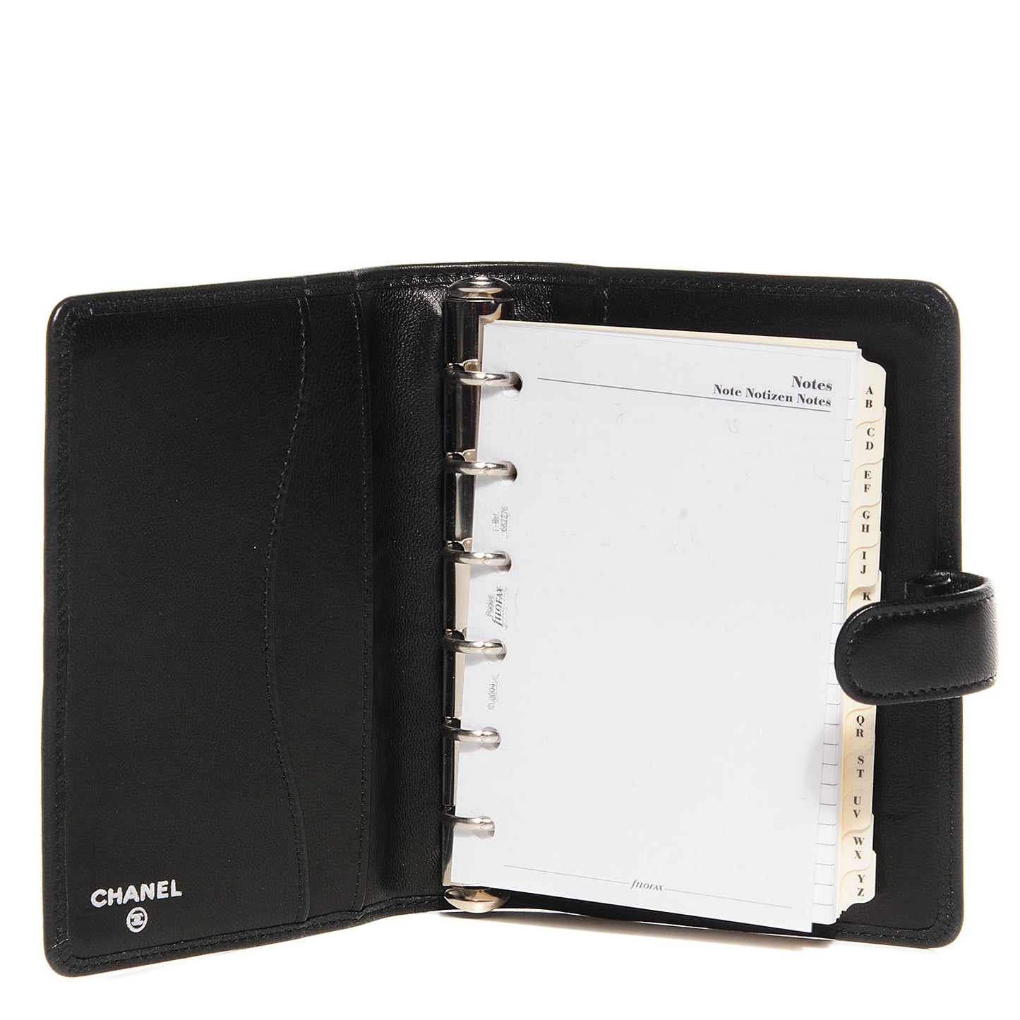 Lambskin Vertical Quilt Mademoiselle Small Ring Agenda Planner Black