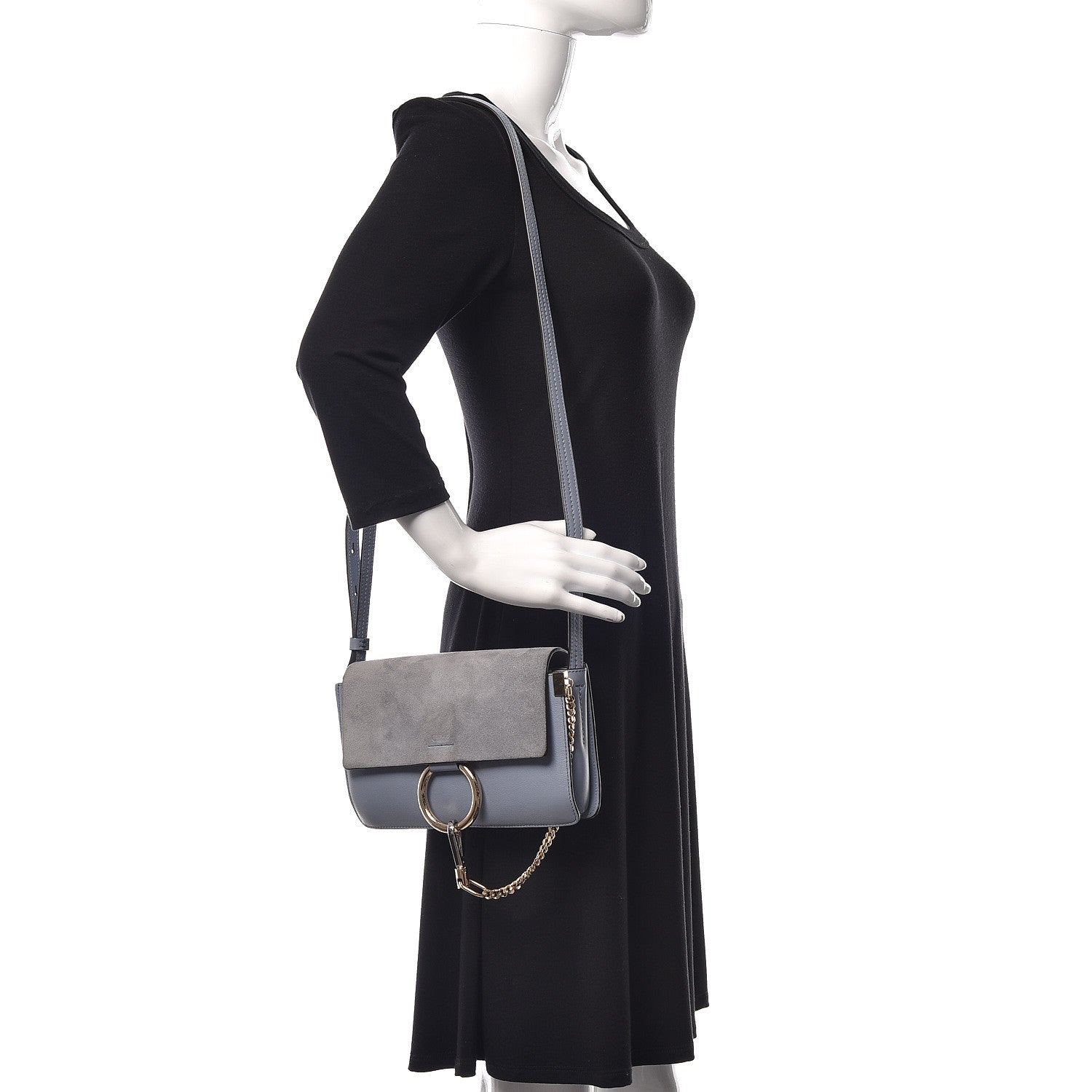 Chloe Suede Calfskin Small Faye Shoulder Bag Washed Blue 2 of 15