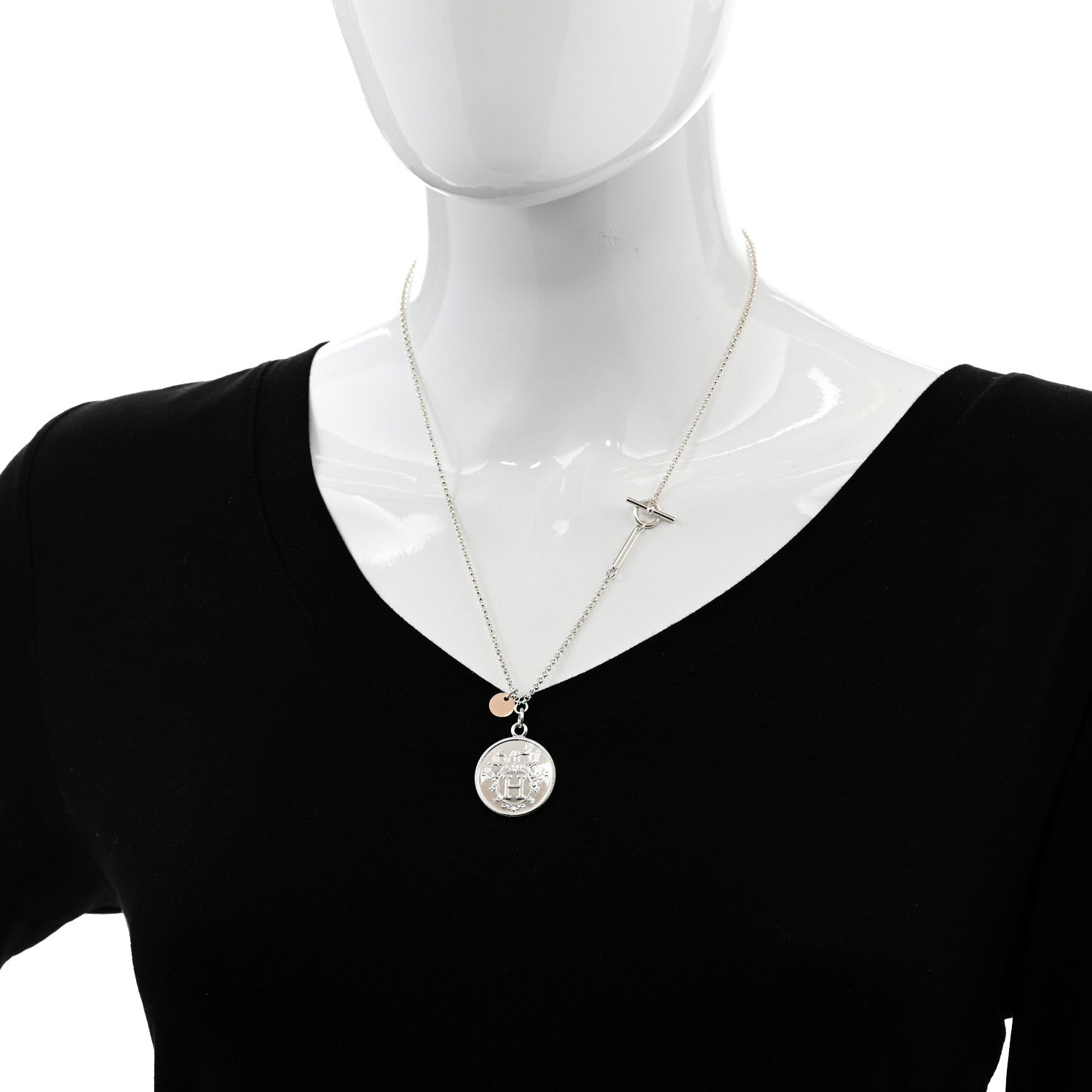 Hermes Sterling Silver 18K Rose Gold MM Ex-Libris Long Pendant Necklace 2 of 8