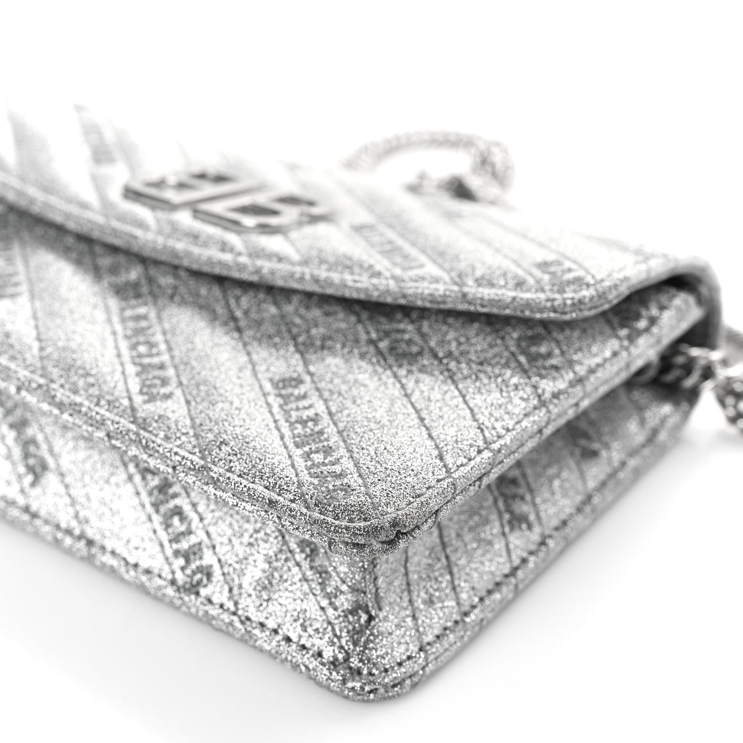 Glitter Logo Matelasse BB Wallet On Chain Silver