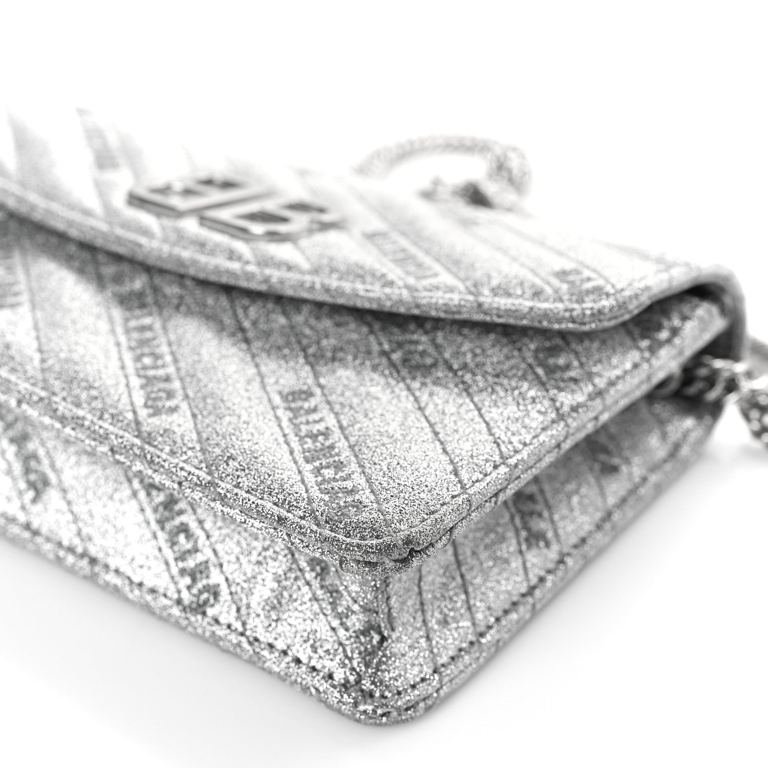 Balenciaga Glitter Logo Matelasse BB Wallet On Chain Silver 8 of 9