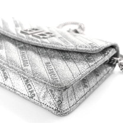 Balenciaga Glitter Logo Matelasse BB Wallet On Chain Silver 8 of 9
