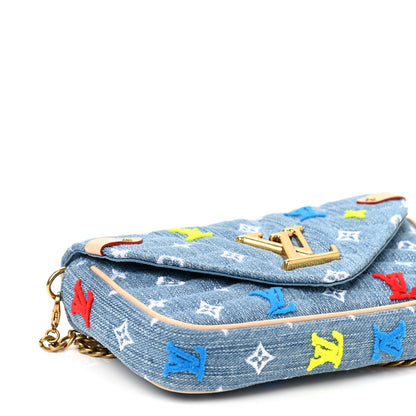 Louis Vuitton Embroidered Monogram Denim New Wave Chain Pochette Blue 8 of 10