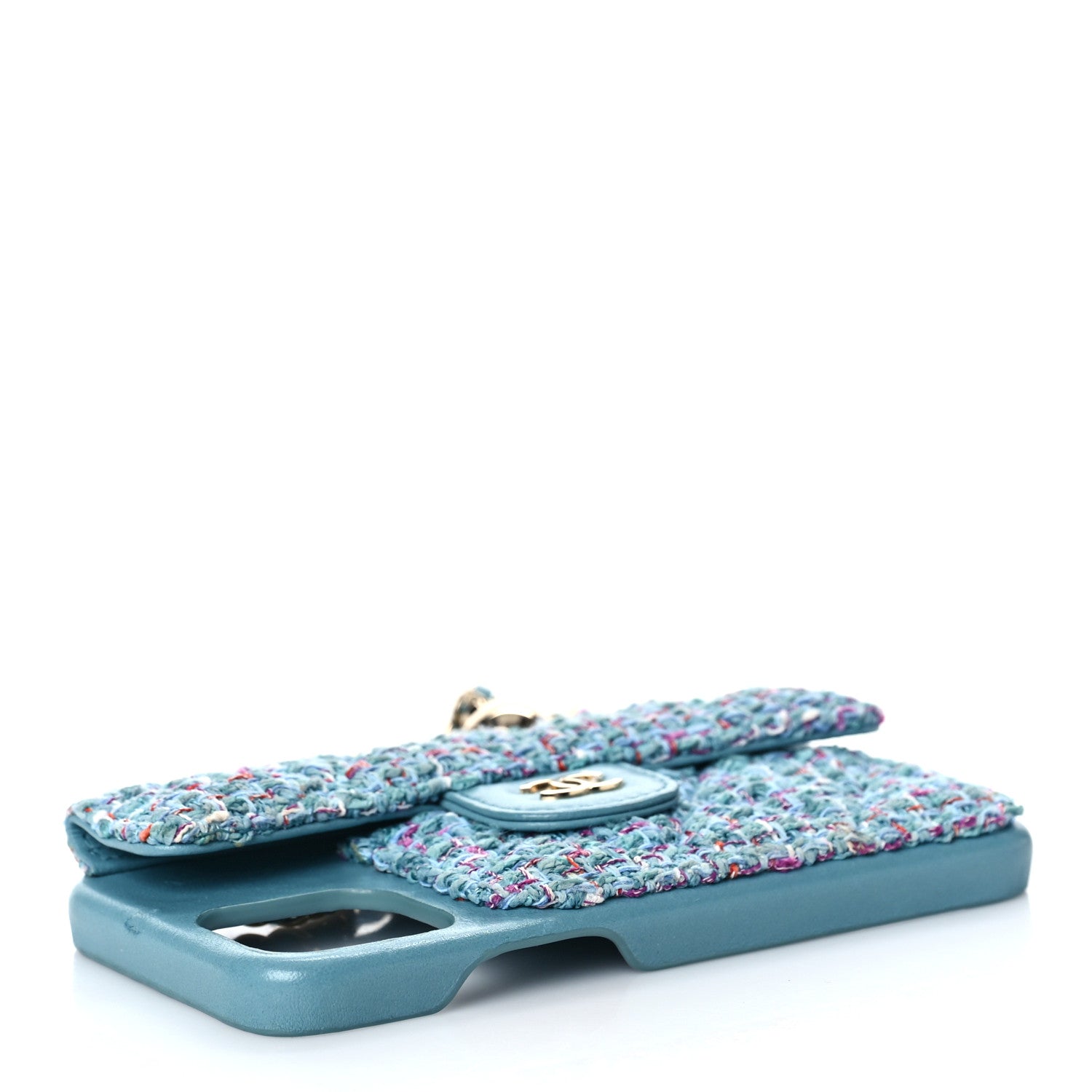 Chanel Tweed Quilted iPhone XII Pro Case With Chain Turquoise Purple White Red 4 of 8