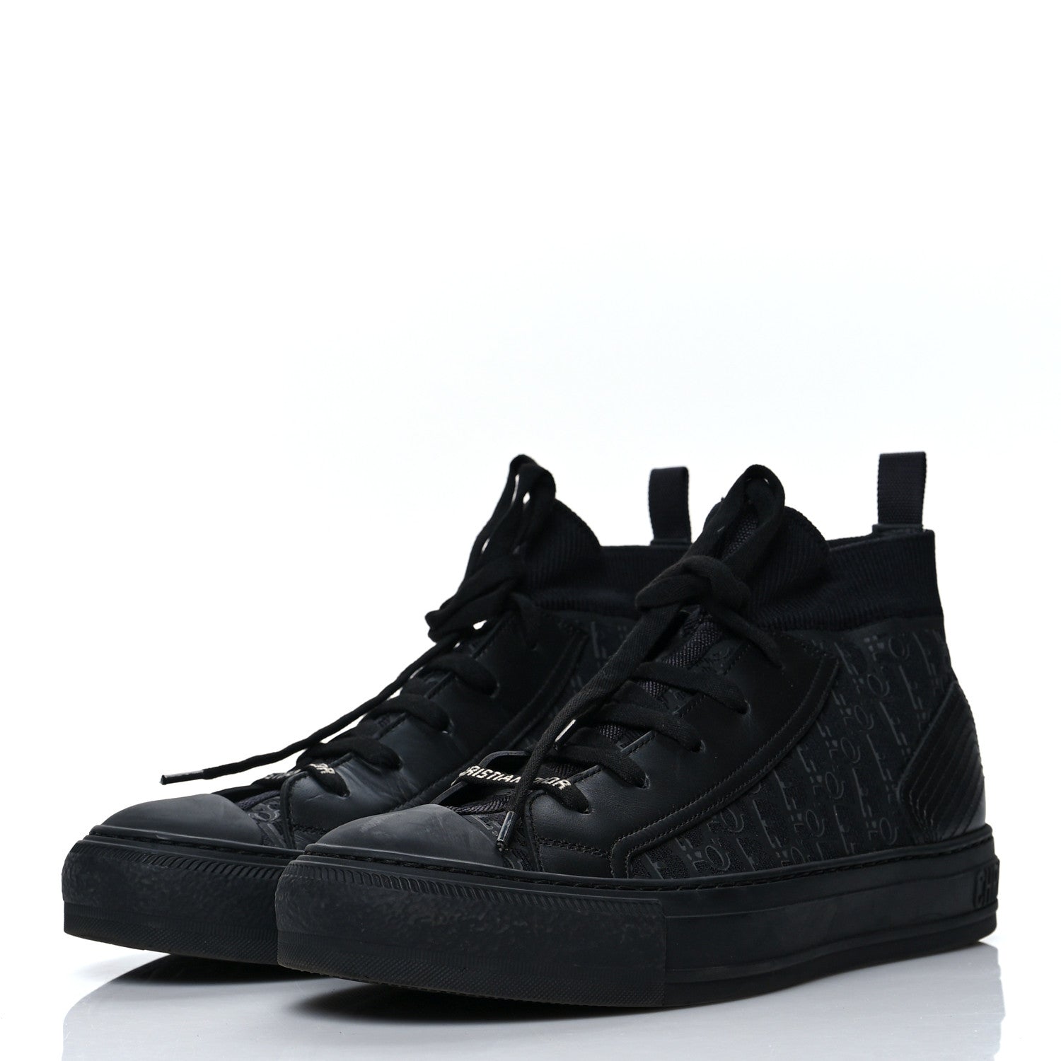 Christian Dior Technical Canvas Mesh Calfskin Womens Oblique Walk'n Dior High Top Sneakers 39 Black Blue 3 of 8