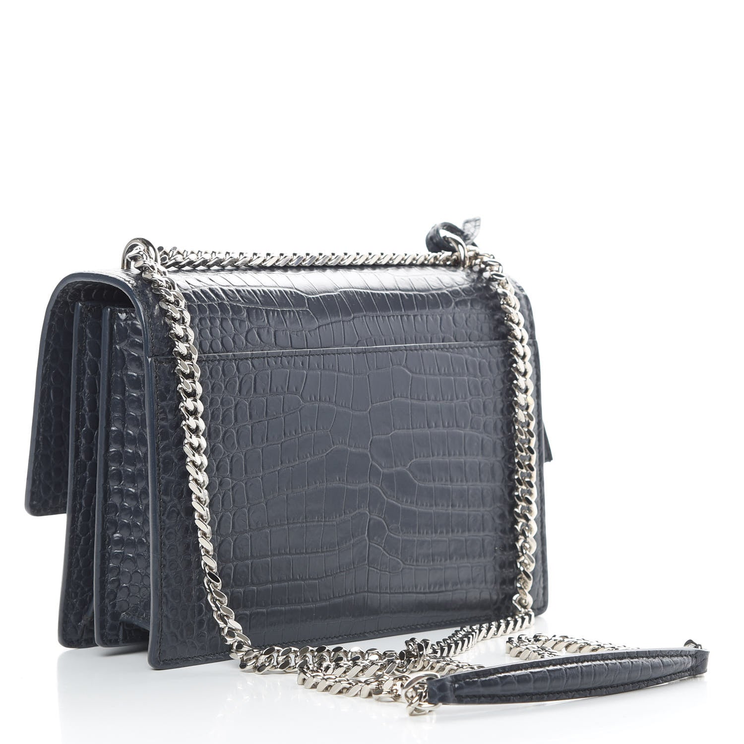 Saint Laurent Calfskin Crocodile Embossed Medium Monogram Sunset New Graphite 3 of 11