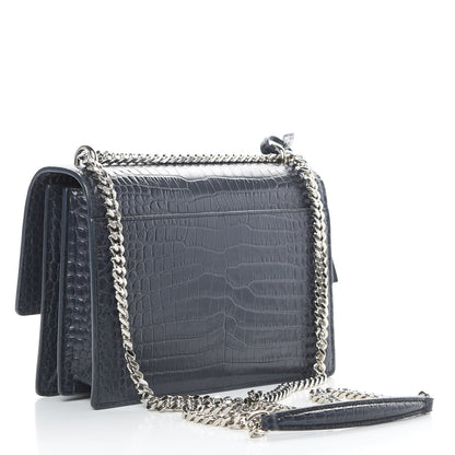 Saint Laurent Calfskin Crocodile Embossed Medium Monogram Sunset New Graphite 3 of 11