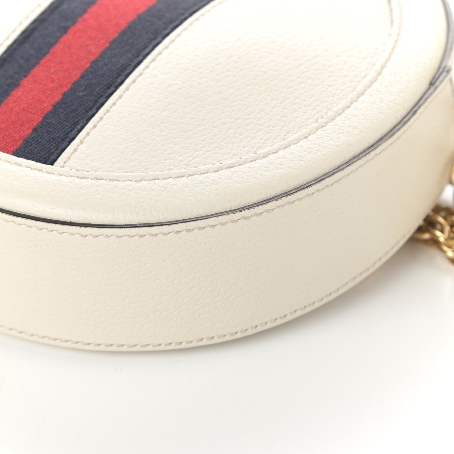 Textured Calfskin Web Mini Ophidia Round Shoulder Bag Mystic White