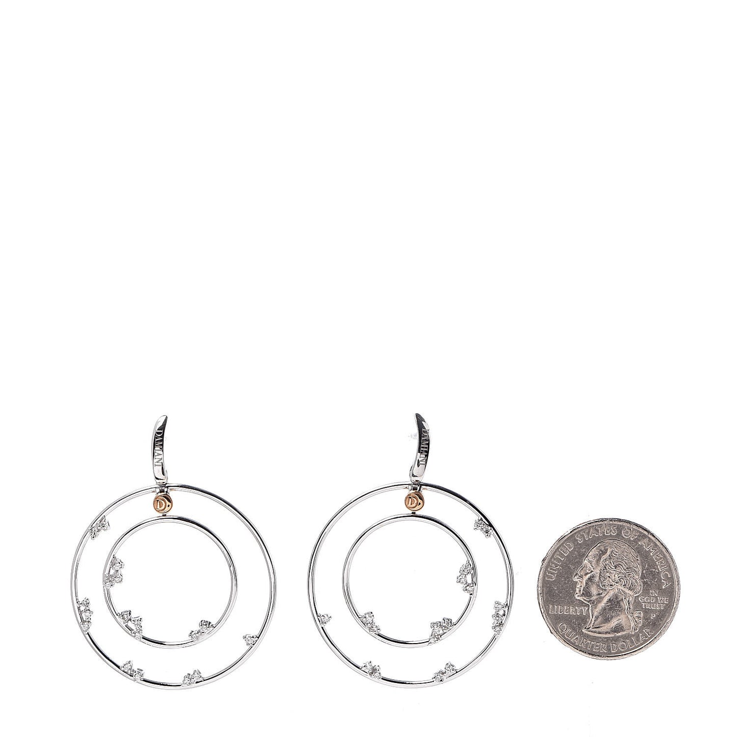 18K White Rose Gold Diamond Circle Drop Earrings