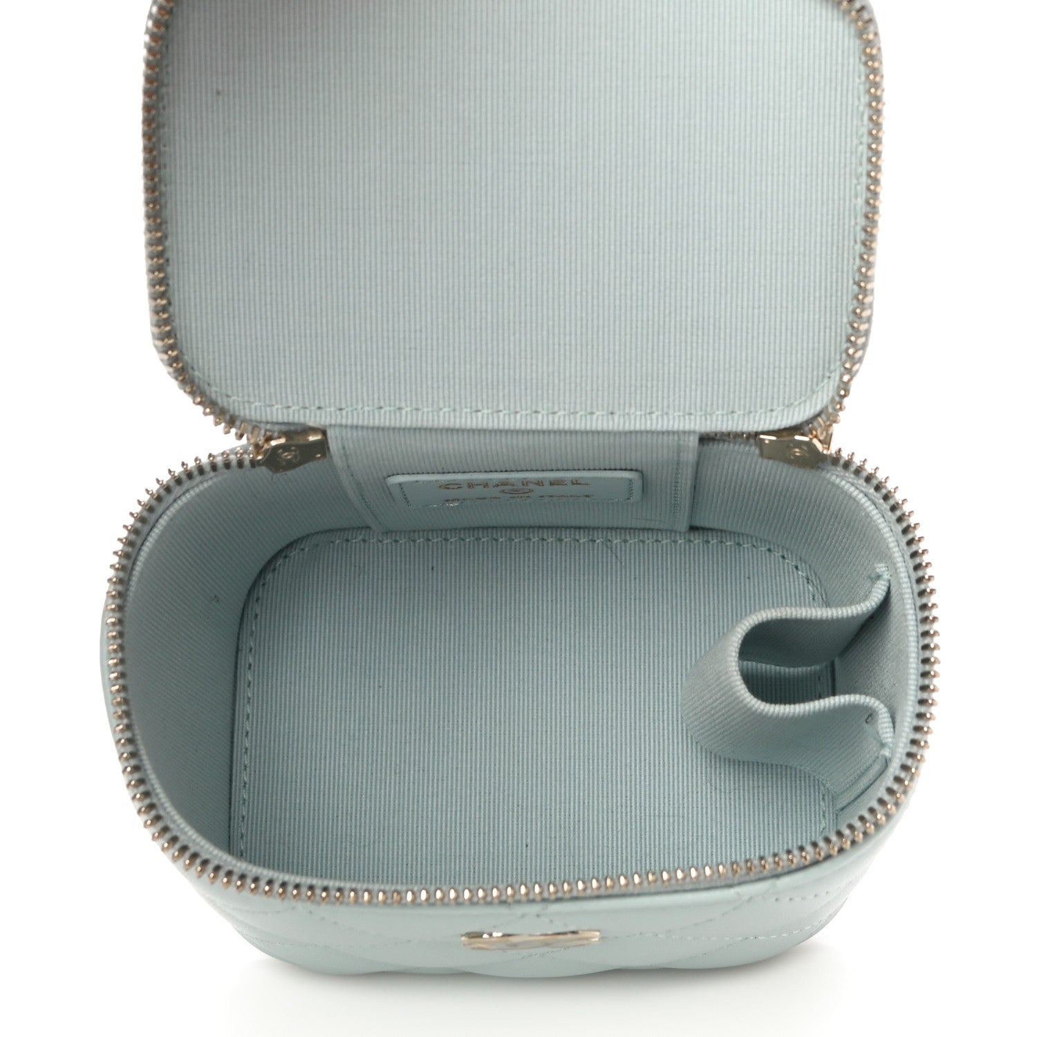Chanel Lambskin Quilted Top Handle Mini Vanity Case With Chain Light Blue 5 of 10