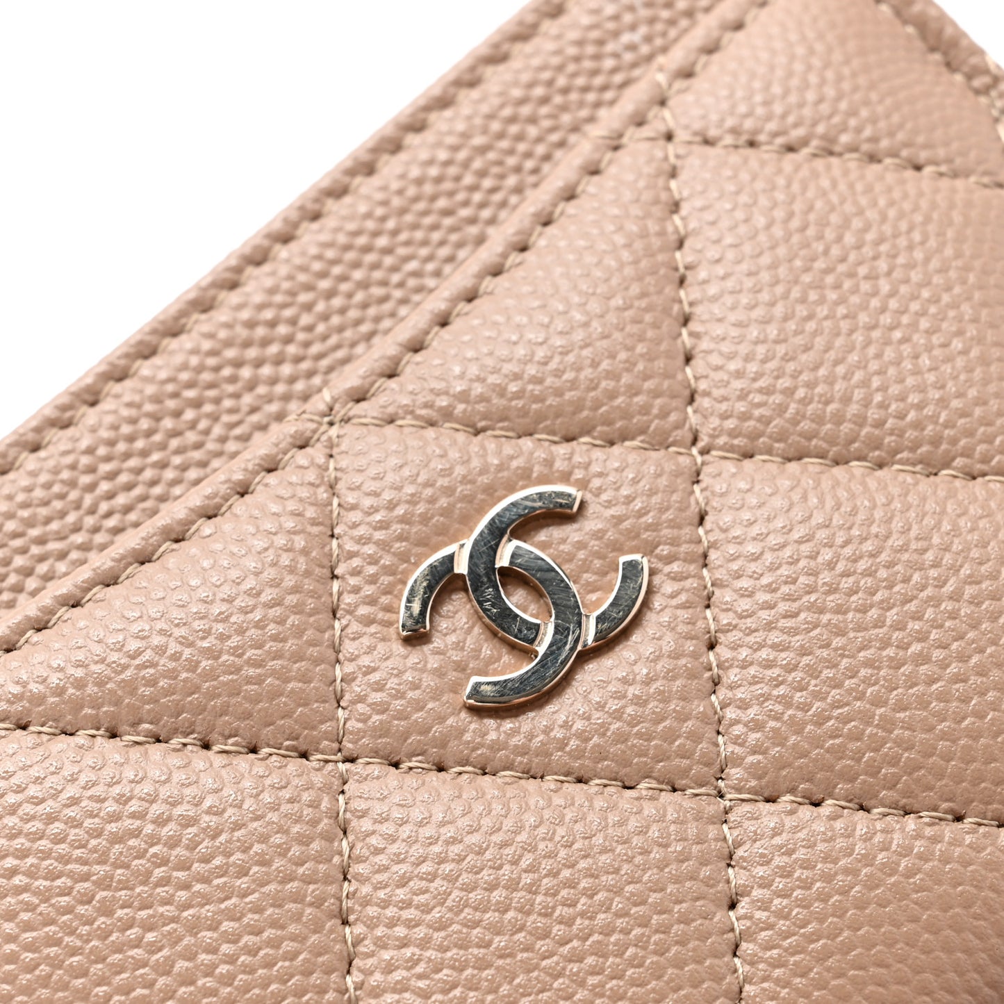 Caviar Quilted Card Holder Dark Beige