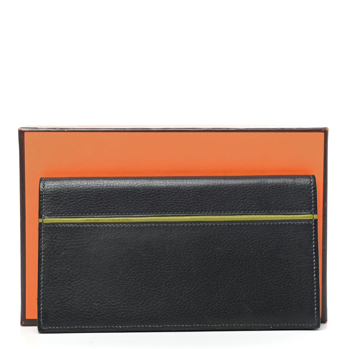 Taurillon Clemence MC2 Fleming Checkbook Holder Bleu Nuit Vert Chartreuse