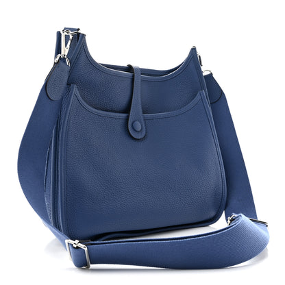Hermes Taurillon Clemence EVELYNE III PM  Bleu Agate 2 of 10