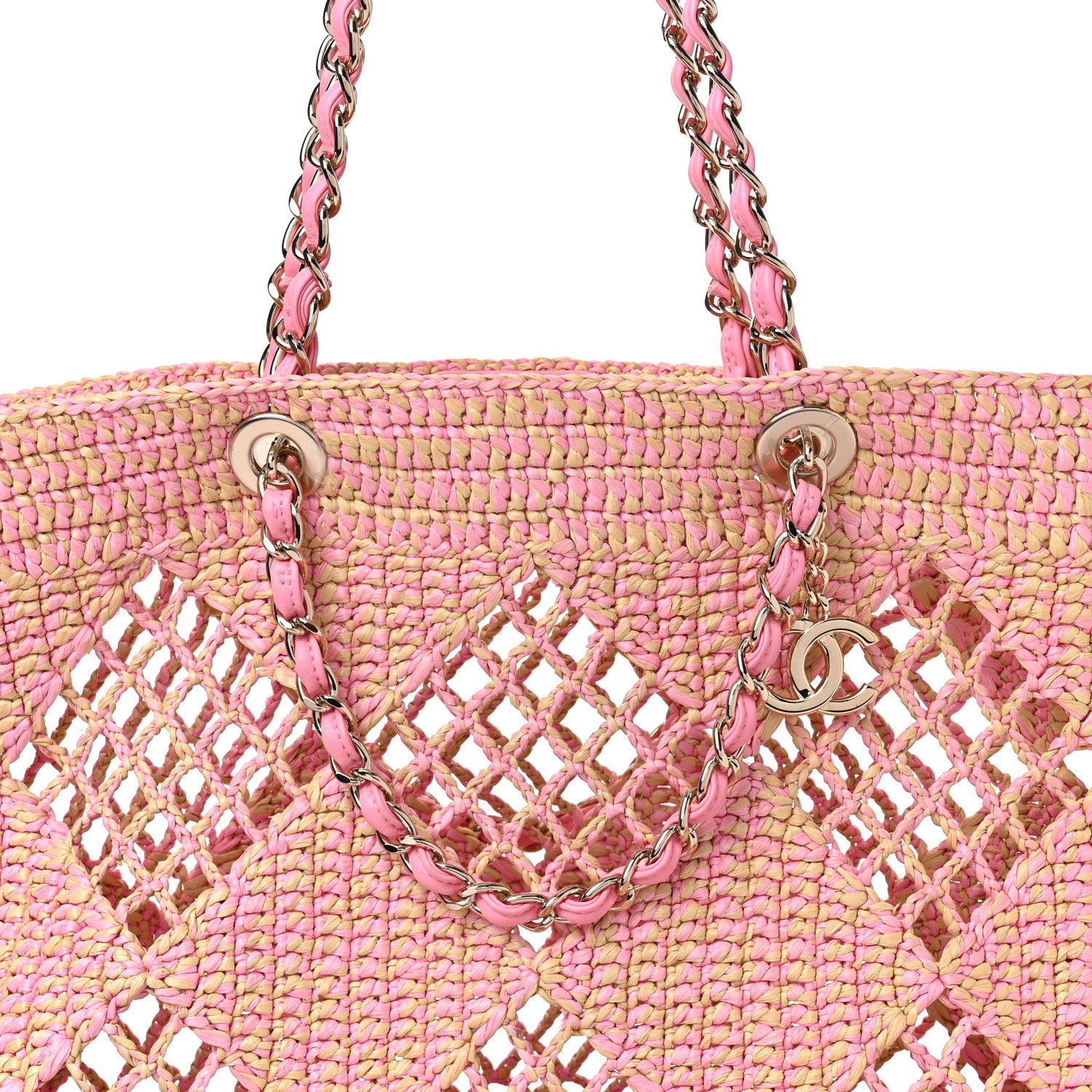 Chanel Raffia Effect Braided Large Shopping Bag Beige Pink 9 of 11