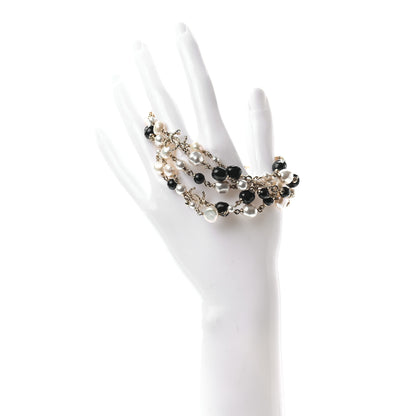 Chanel Pearl Bead Crystal CC Multi Strand Byzantine Chain Bracelet Black Gold 2 of 4