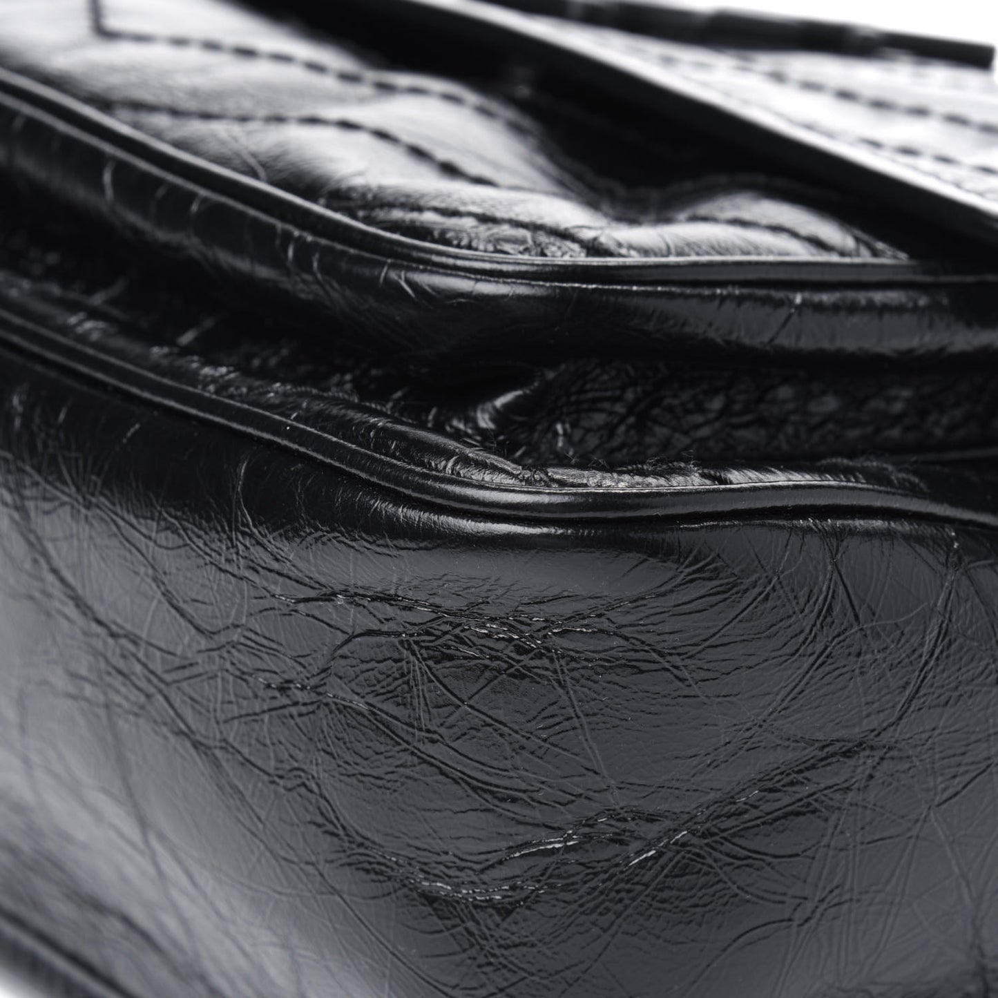 Crinkled Calfskin Matelasse Monogram Medium Niki Chain Satchel Black