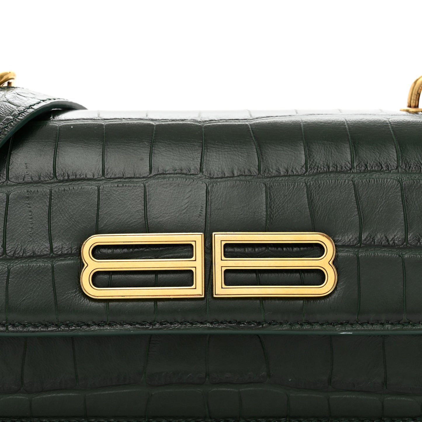 Extra Supple Calfskin Crocodile Embossed Gossip Chain Bag XS Forest Green