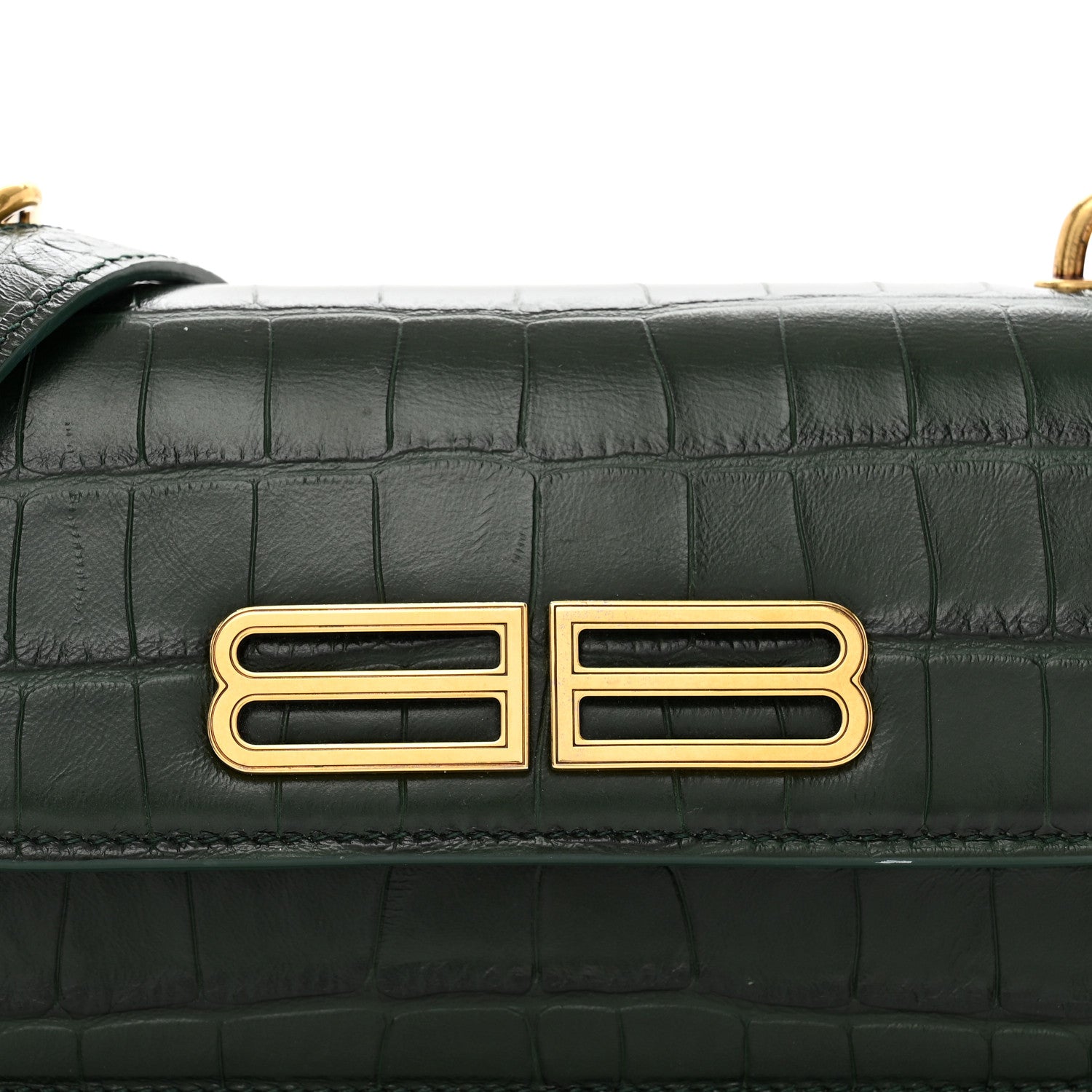 Balenciaga Extra Supple Calfskin Crocodile Embossed Gossip Chain Bag XS Forest Green 5 of 10