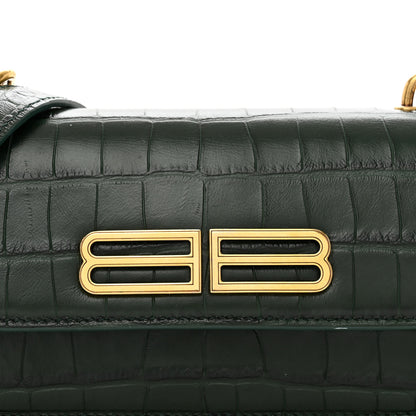 Balenciaga Extra Supple Calfskin Crocodile Embossed Gossip Chain Bag XS Forest Green 5 of 10
