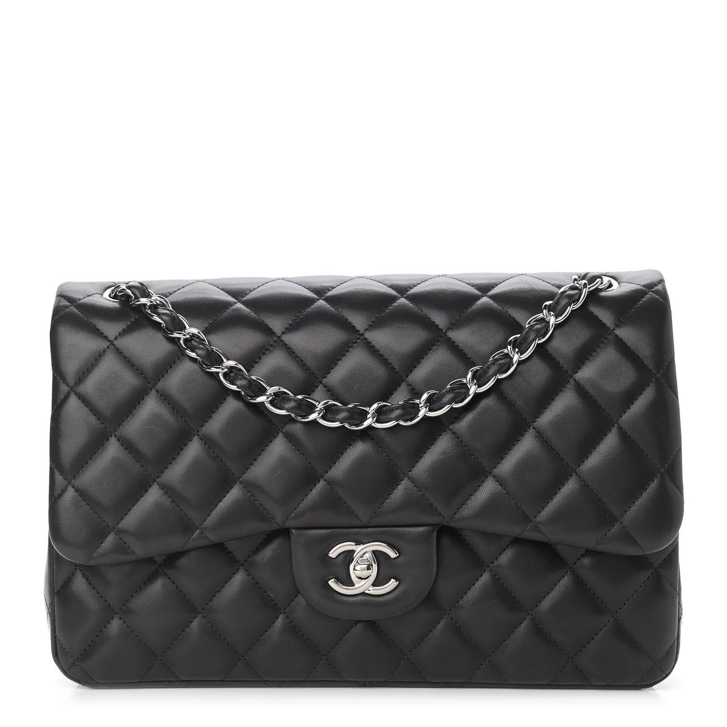 Lambskin Quilted Jumbo Double Flap Black