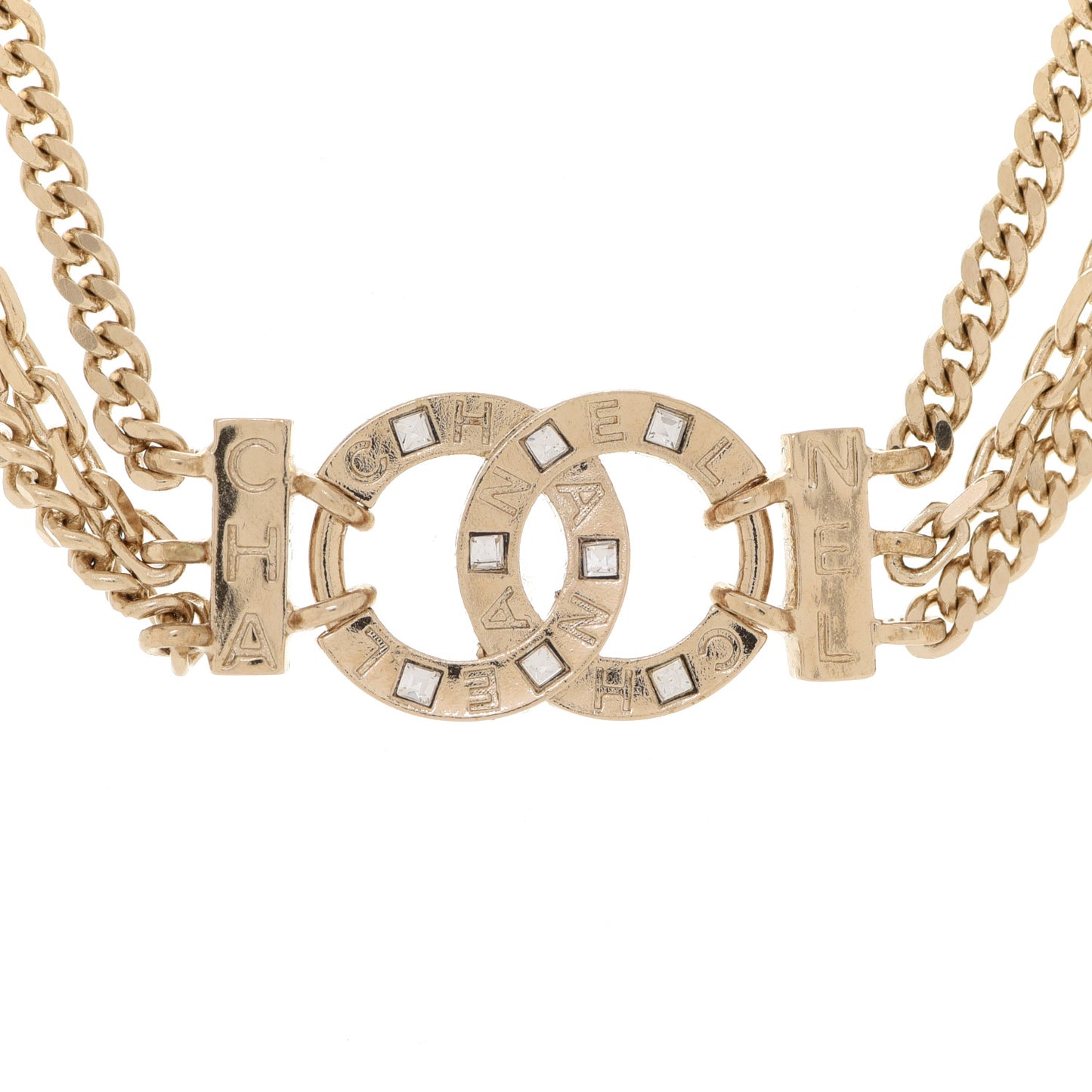 Crystal Chain Short Necklace Gold