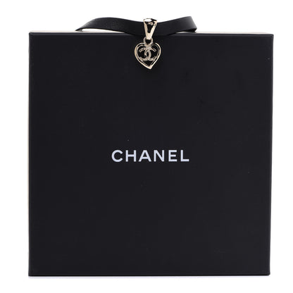Chanel Metal Lambskin CC Heart Choker Necklace Black Silver 6 of 6