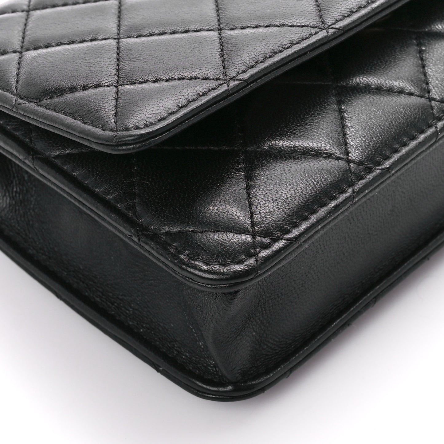Lambskin Quilted Trendy CC Wallet On Chain WOC Black