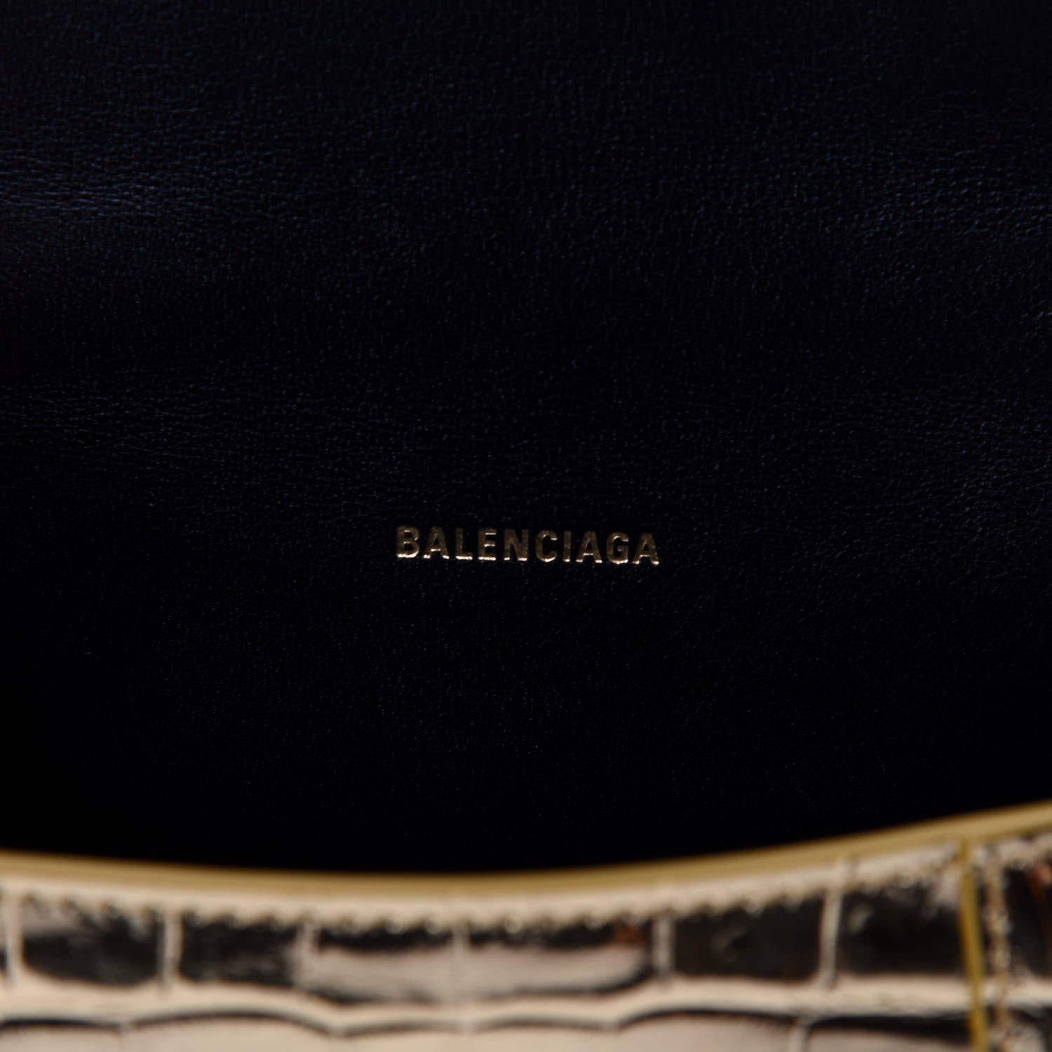 Balenciaga Metallic Calfskin Crocodile Embossed Hourglass Top Handle Bag XS Gold 8 of 9