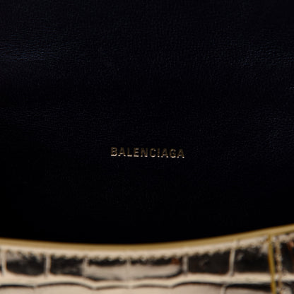 Balenciaga Metallic Calfskin Crocodile Embossed Hourglass Top Handle Bag XS Gold 8 of 9