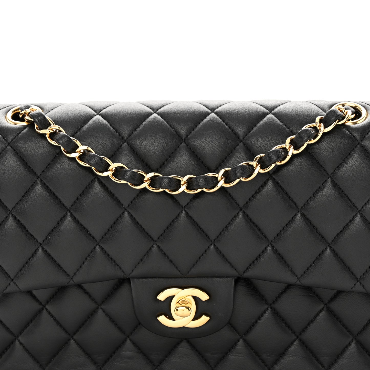 Lambskin Quilted Medium Double Flap Black