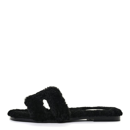 Hermes Woolskin Oran Sandals 36 Black 1 of 7