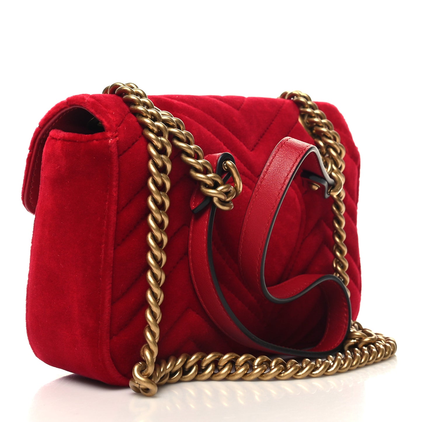 Velvet Matelasse Mini GG Marmont Shoulder Bag Hibiscus Red